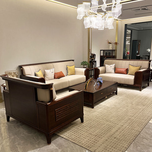 新中式实木沙发组合现代简约别墅大小户型客厅国潮高端样板房家具