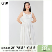 GW大码女装优雅气质宽边吊带白色连衣裙2024夏季现款微胖mm长裙女