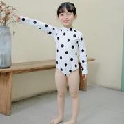 韩版儿童泳衣女童连体豹纹长袖防晒宝宝游泳衣度假亲子泳装