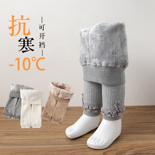 女童连裤袜秋冬季加绒加厚款宝宝，打底袜婴儿可开裆白色儿童打底裤