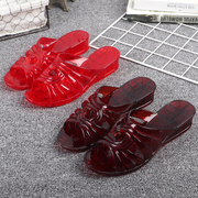 复古水晶拖鞋透明防滑中老年防臭防水台中跟塑胶凉拖鞋妈妈坡跟夏