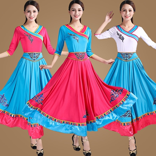 蒙古舞新疆民族风舞蹈演出服大摆长裙广场舞服装套装女春夏季