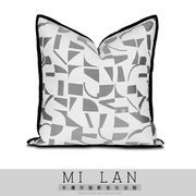 简约现代包边抱枕样板间客厅沙发绒面靠枕白银色几何图案靠垫方枕