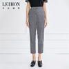 leihon李红国际黑白格子，简约设计像筋弹力，腰九分休闲显瘦直筒裤