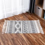 卧室地毯地垫北欧客厅脚垫，简约棉麻垫编织茶几，家用床边流苏风民族
