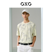 gxg男装商场同款黄色，潮流印花短袖t恤2024年夏季g24x442061