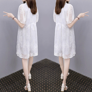 白色仙女娃娃裙女2023夏季甜美减龄钉珠蕾丝刺绣雪纺连衣裙