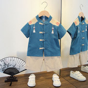 男童夏季汉服套装，宝宝2024中小童古装，演出服儿童装棉麻两件套