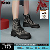 mio米奥2023年冬季圆头，中跟短筒厚底靴子新中式，国风刺绣马丁靴女