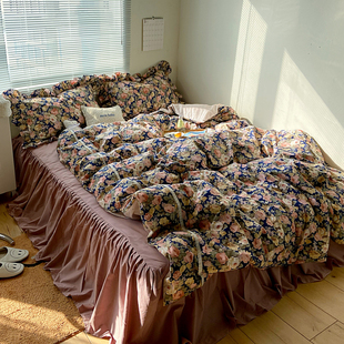 复古油画风法兰西玫瑰庄园，床上四件套全棉，纯棉田园花卉被套床裙款