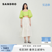 sandrooutlet女装法式优雅a字长款百褶白色，半身长裙sfpju00880