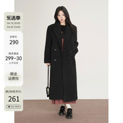 一颗小野莓黑色大衣女冬季高级感赫本风长款加厚呢子西装毛呢外套