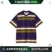 欧洲直邮Carhartt Wip 24 男士紫色条纹纯棉做旧风休闲T恤