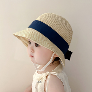 韩版宝宝帽子夏季遮阳儿童，草帽薄款防晒婴儿渔夫帽男女童沙滩凉帽