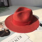 复古红色草帽礼帽，女英伦夏季韩版潮帽子，小辣椒太阳帽逛街女帽