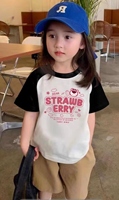 女童插件草莓熊纯棉(熊纯棉)短袖，t恤夏季潮流，儿童半袖宝宝夏装小女孩上衣