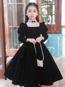 儿童礼服黑色女童春季公主，裙高端小女孩，主持人走秀钢琴演奏演出服