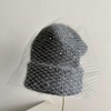 深灰色兔毛毛线帽带钻手工网纱女士冬季毛线帽针织帽套头帽加厚