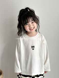 小苹果2024春秋韩版男女童宝宝，百搭可爱卡通，t恤儿童白色长袖上衣