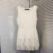 特欧洲站高级英伦通勤小清新白色裙子甜美雪纺设计感背心裙