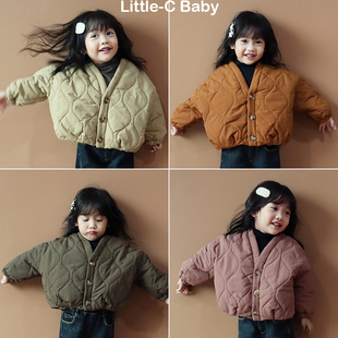 chao级韩~韩国儿童2024春秋，男女童v领棉服，棉袄宝宝实用保暖外套