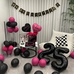 情侣生日装饰布置黑粉气球纪念日酒店惊喜浪漫场景拍照道具男朋友