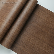 加厚PVC防水褐色仿木纹复古墙纸棕色非自粘装修胡桃木木饰面壁纸