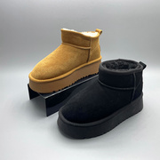 工厂外贸处理冬季牛皮磨砂皮松糕厚底舒适雪地靴加绒保暖女靴