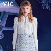 VJC/威杰思秋冬女装米白宫廷风衬衫刺绣提花短款长袖衬衣