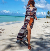 棉绸波西米亚超长裙泰国民族风高腰系绳海边沙滩夏度假连衣裙系扣