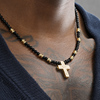 grgr原创黑玛瑙十字架项链，男嘻哈复古钛钢金珠，手工串珠锁骨链女