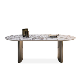 意式高端奢石宝格丽岩板餐桌长方形不锈钢现代极简轻奢奶油风桌子