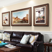 客厅装饰画欧式沙发壁画美式大气，挂画风景油画，餐厅画背景墙三联画