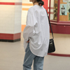 韩国东大门白色棉衬衫女秋季宽松bf风大版中长款大码长袖小众衬衣