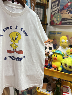 阿默的商店美式复古 卡通动漫可爱趣味小黄鸡纯棉男女款情侣T恤