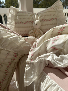 公主风玫瑰碎花蕾丝花边床裙纯棉四件套1.5m1.8米少女心全棉床单