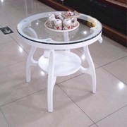简约欧式时尚白色烤漆小茶几阳台卧室玻璃圆形双层实木接待小圆桌