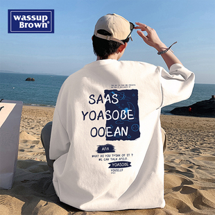WASSUP字母印花短袖T恤男士夏季国潮美式体恤西海岸hiphop上衣服