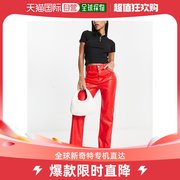 香港直邮潮奢monki女士monki仿皮直筒红色裤子