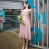 韩国milkcocoa高端精致粉色雪纺，连衣裙2023夏季中长款女