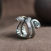 纯银蛇戒指复古做旧S925银指环小众设计龙蛇银饰生肖蛇男士霸气