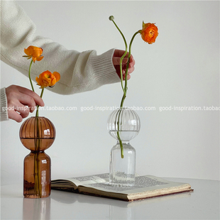 法式复古玻璃花瓶 中古造型ins风植物水培插花器家居装饰品摆件
