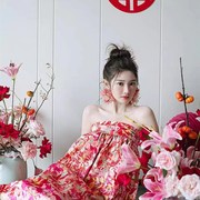 晨袍新中式旗袍新娘结婚r婚礼抹胸红色连衣裙女法式高级感礼服长