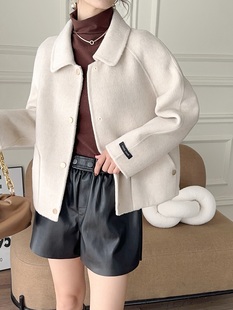 23大气韩版双面绒上衣外套，短款羊毛毛呢，休闲双面尼羊绒大衣女