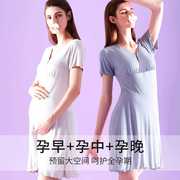 奢芬孕妇哺乳睡裙夏季连衣裙，薄款哺乳期短袖，生产睡衣裙月子服喂奶