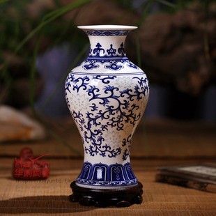 景德镇陶瓷器 青花玲珑薄胎骨瓷高档花瓶 工艺品摆件客厅家居装饰