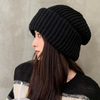 冬天帽子女秋冬季毛线，帽大头围黑色冷帽保暖护耳，月子粗针织堆堆帽