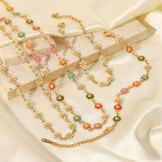 英国cherrykoko钛钢饰品项链手链，k金白色(金白色)彩色小雏菊链条项链