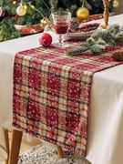 餐桌桌旗格子雪花印花餐垫圣诞，装饰布艺西餐桌垫长方形边柜盖布