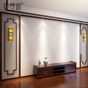 新中式电视背景墙布壁纸壁画实木定制花格线条边框造型护墙板